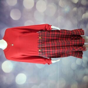 NWOT Venus sz 14 Red & Green Plaid Dress Gold Button Accents & Ruffled Hemline